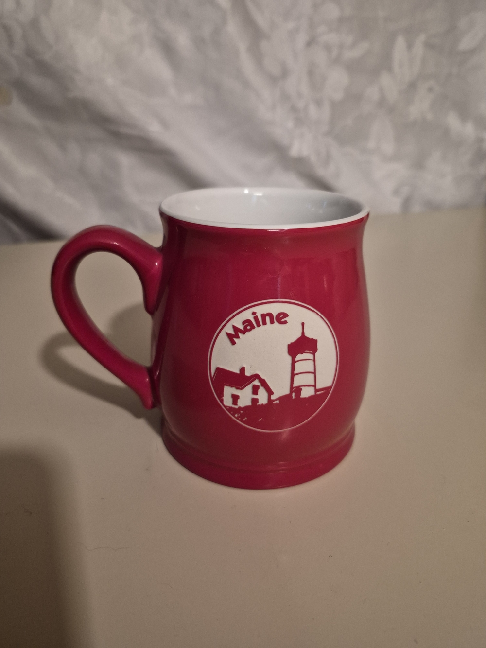 Maine Lighthouse Red Ceramic Mug with White Interior